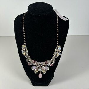 Betsey Johnson LITTLE ANGELS Stone FRONTAL Necklace Pink Center Heart Bling